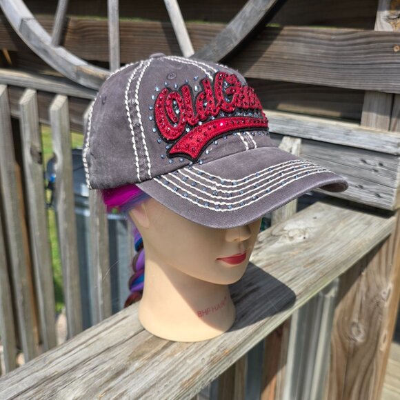 Ladies Dark Gray Old Glory BLING Hat NEW - Picture 2 of 4